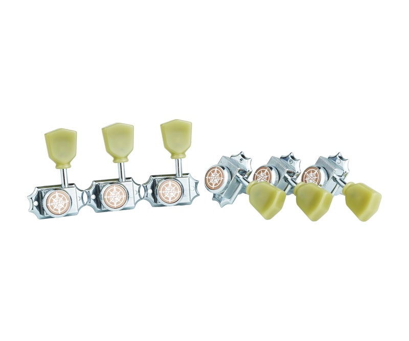 Guyker 6Pcs Guitar Locking String Tuning Pegs (3R + 3L) â€“ 1:15 Vintage Deluxe Style Tuners Key Machine Heads Set with Keystone Knob Replacement for Les Paul Style Electric or Acoustic Guitar - Chrome - Image 4