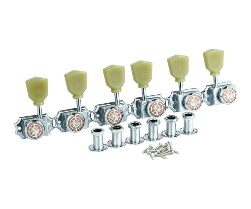 Guyker 6Pcs Guitar Locking String Tuning Pegs (3R + 3L) â€“ 1:15 Vintage Deluxe Style Tuners Key Machine Heads Set with Keystone Knob Replacement for Les Paul Style Electric or Acoustic Guitar - Chrome - Image 2