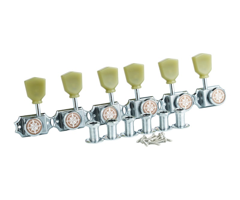 Guyker 6Pcs Guitar Locking String Tuning Pegs (3R + 3L) â€“ 1:15 Vintage Deluxe Style Tuners Key Machine Heads Set with Keystone Knob Replacement for Les Paul Style Electric or Acoustic Guitar - Chrome - Image 1