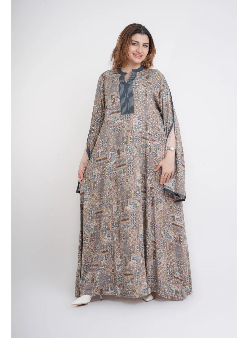IKKXA Patterns Printed Jalabiya IN5002 Grey