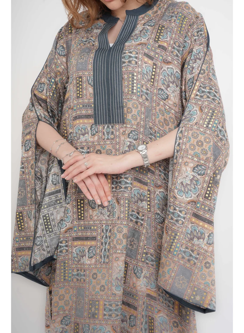 IKKXA Patterns Printed Jalabiya IN5002 Grey