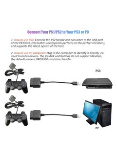 MIXDE PS2 Controller to USB Adapter Converter Cable, Compatible with Sony PS1/PS2 Controller Gamepad to PS3/PC Controller (Black*2)  - Image 3