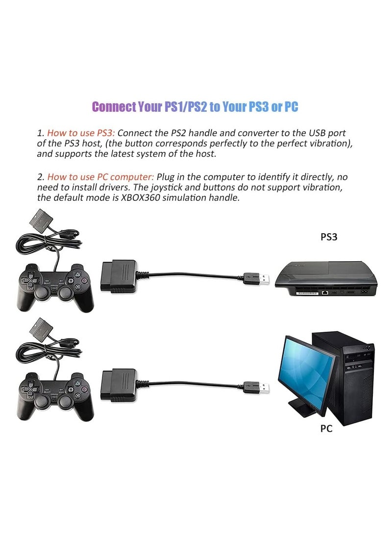 ميكسد - كابل محول USB إلى وحدة تحكم PS2، متوافق مع وحدة تحكم Sony PS1/PS2 من لوحة الألعاب إلى وحدة تحكم PS3/PC (أسود*2) - Image 1