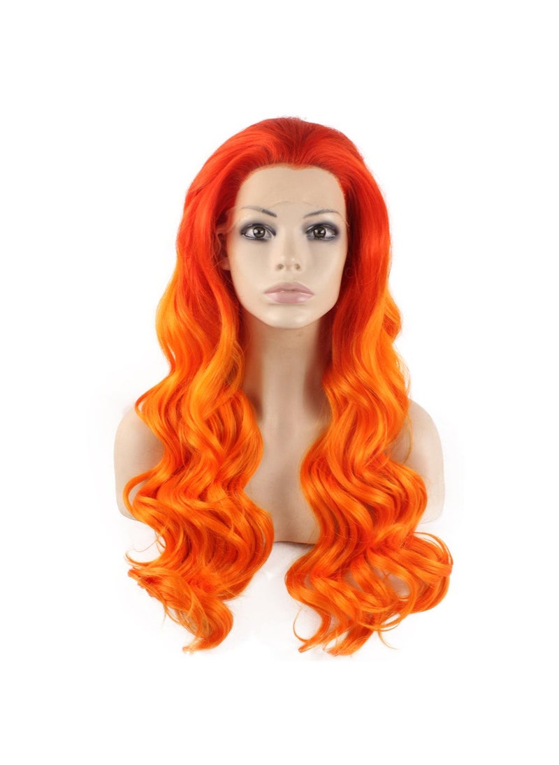 MX angel - Mxangel Long Wavy Two Tone Red Orange Ombre Tone Half Hand Tied Heat Resistant Fiber Ombre Orange Stylish Wavy Natural Wig - Image 1