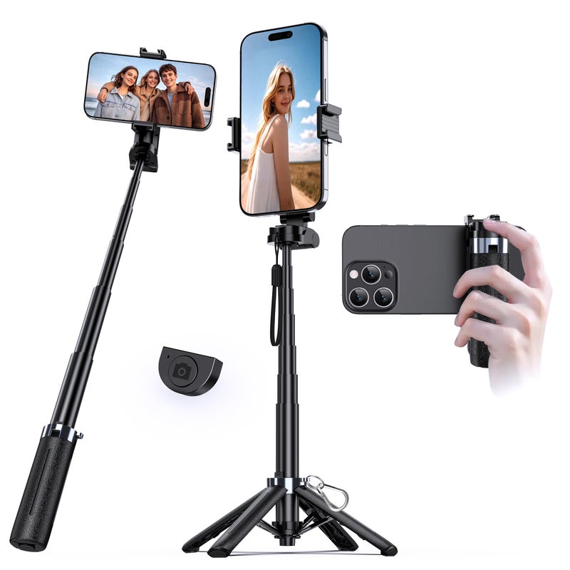 UBeesize Mini Selfie Stick Tripod with Rechargeable Remote PocketSize Travel Phone Stand wHook 360 Rotating Holder Lightweight Tripod for iPhoneAndroid Vlogging TikTok Live Streaming - Image 2