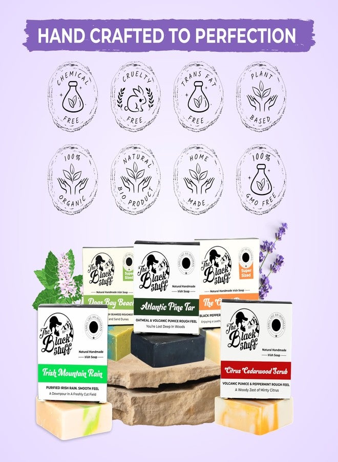 The Black Stuff All Natural Bar Soap for Men Handmade Cold Process with Organic Ingredients and Essential Oils Mens Soap - Pine Tar, Citrus Cedarwood, Irish Mountain Rain, Good Room, Dogs Bay Beach Pack of 5 - Image 3