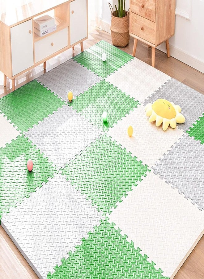 SIGNATRON Puzzle Flooring || Kids Interlocking Play mat || Shop Floor Mat || Kitchen Floor Mat || Pet Mat ||12 MM Thick (Olive Green - Grey - White, 12 Pcs) - Image 1