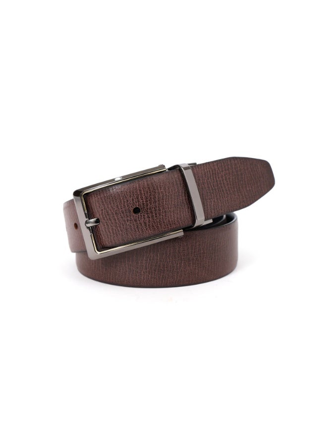 Mont Hawk Men's Genuine Leather Reversible Belt with Nickel Chromium Alloy Buckle - Tan & Black - Image 1