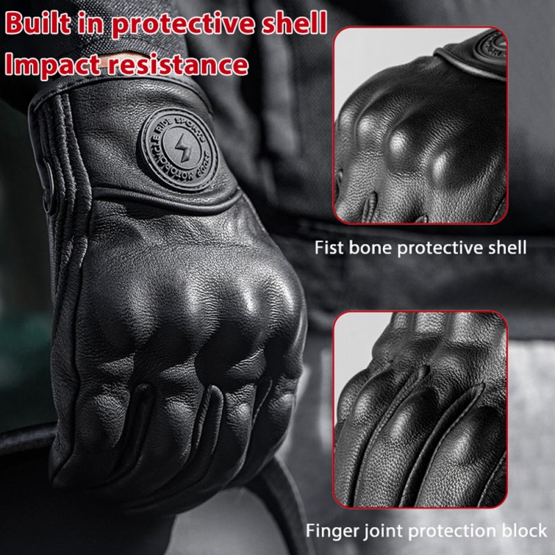 Motorcycle Leather Gloves 2XL Brown - Anti-drop Anti-impact Touchscreen Protective Biker Gloves for Men’s Street Riding - Image 3