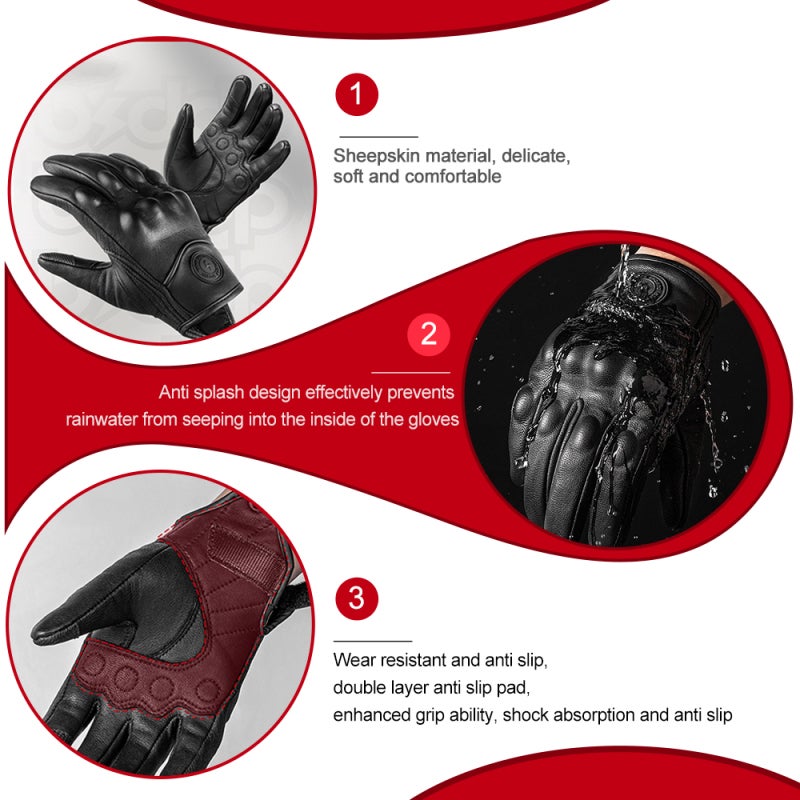 Motorcycle Leather Gloves 2XL Brown - Anti-drop Anti-impact Touchscreen Protective Biker Gloves for Men’s Street Riding - Image 4