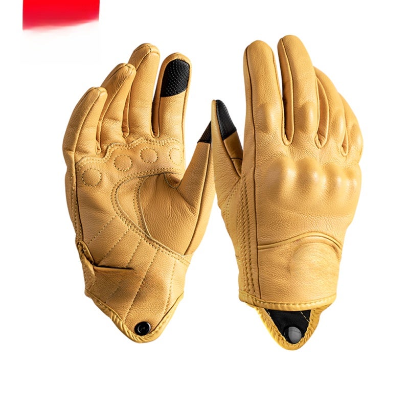 Motorcycle Leather Gloves 2XL Brown - Anti-drop Anti-impact Touchscreen Protective Biker Gloves for Men’s Street Riding - Image 1