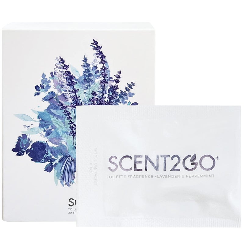 Scent2Go Toilet Fragrance Powder - Discreet Travel Size Packet - Leak Lock Design - Plant Based Formula - Lavender + Peppermint - 20 Single Use Packets - Image 5