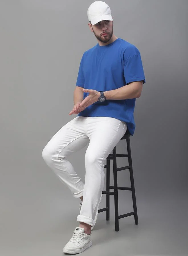 ستايلي Men Oversized Blue Cotton Crew Neck T-Shirt By Door74