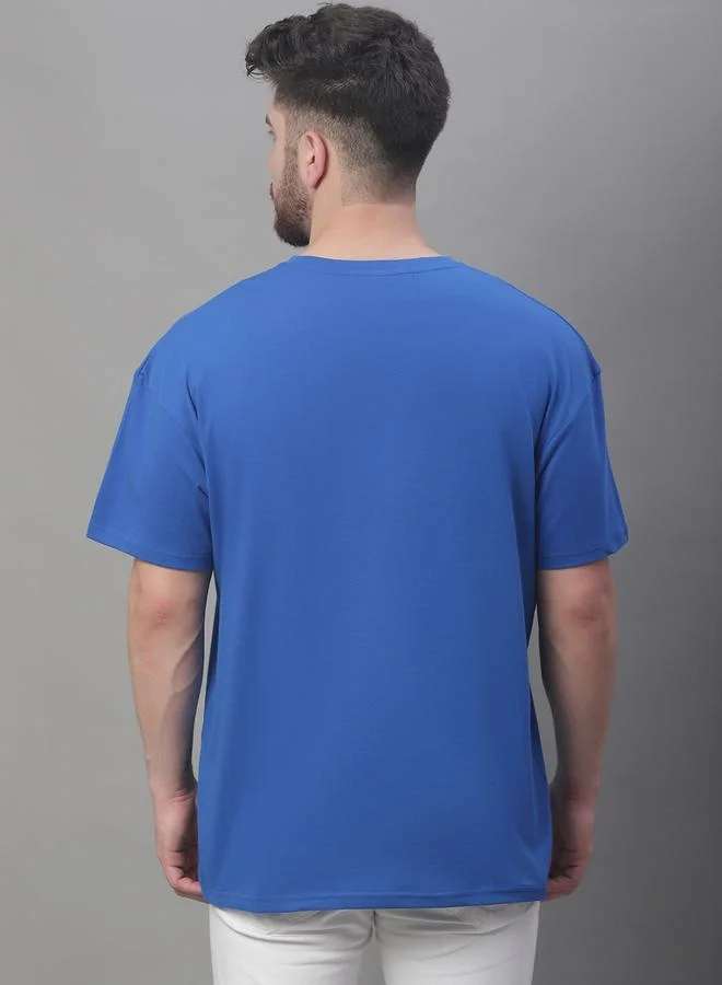 Styli Men Oversized Blue Cotton Crew Neck T-Shirt By Door74