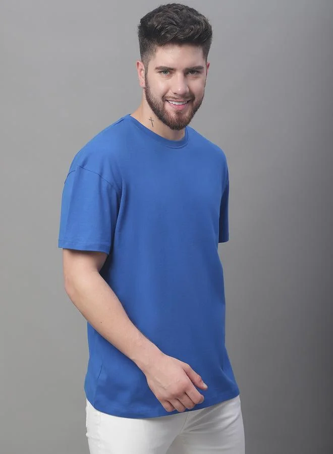 ستايلي Men Oversized Blue Cotton Crew Neck T-Shirt By Door74