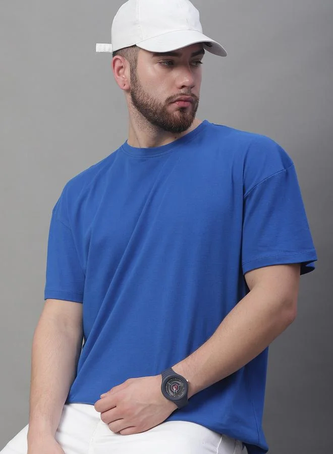 ستايلي Men Oversized Blue Cotton Crew Neck T-Shirt By Door74