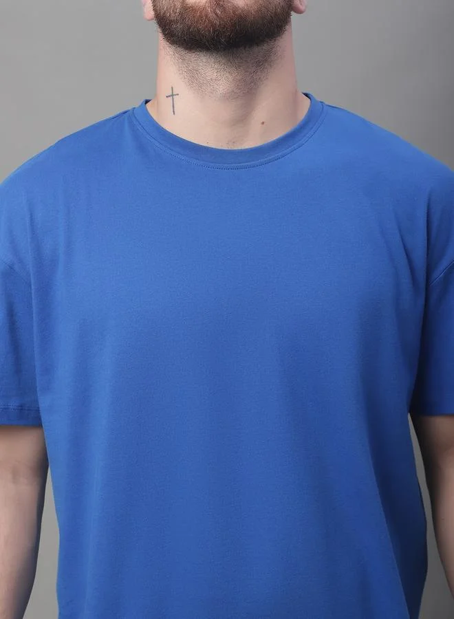 ستايلي Men Oversized Blue Cotton Crew Neck T-Shirt By Door74