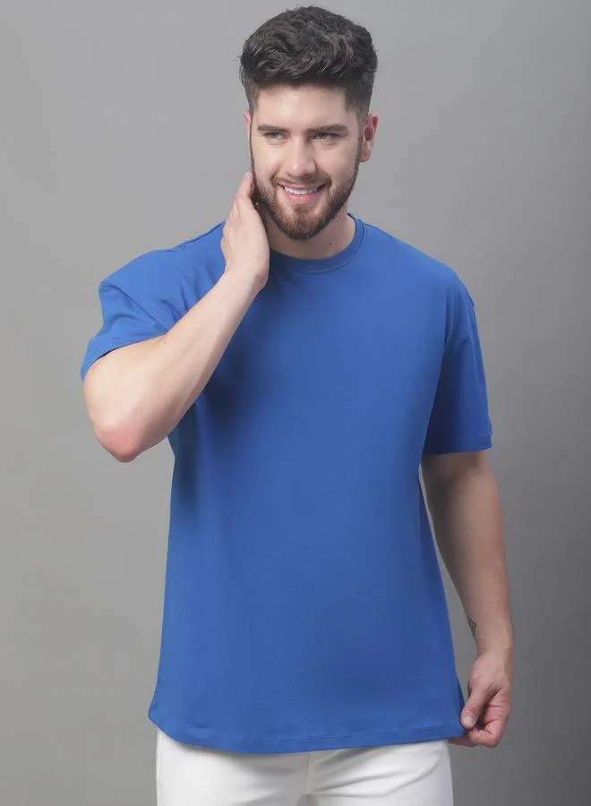 Take Two Men Oversized Blue Cotton Crew Neck T-Shirt
