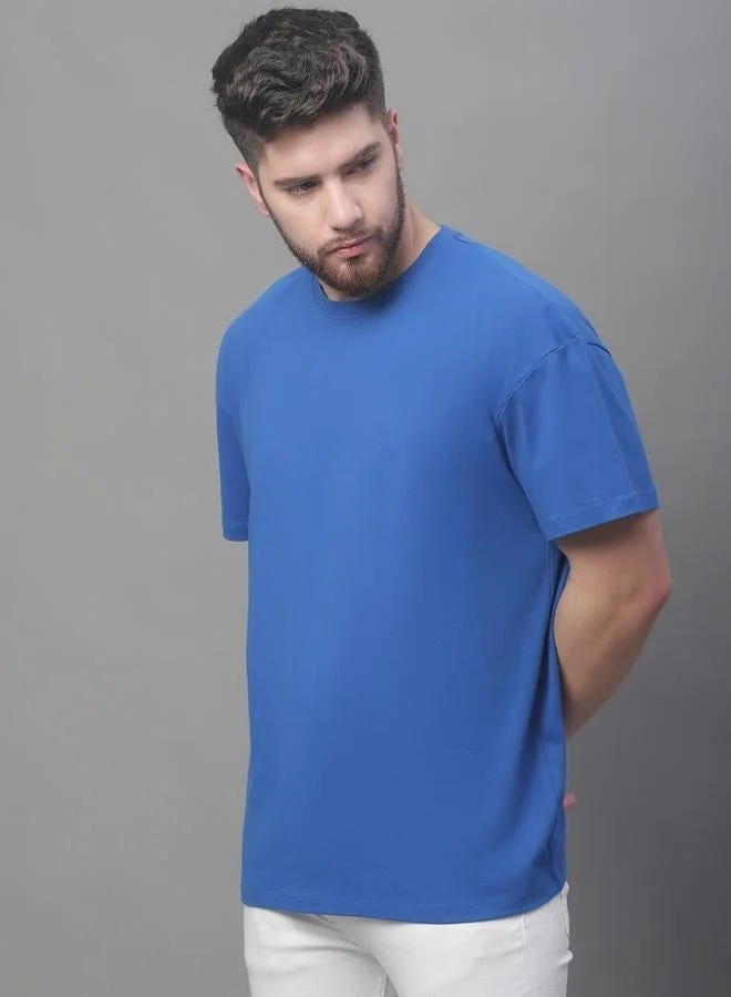 تايك تو تيشيرت رجالي أزرق قطن بقصة واسعة ورقبة دائرية من دور