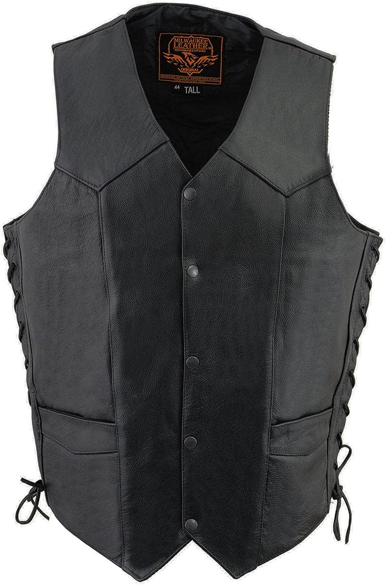 Milwaukee Leather Men's Tall Black Leather Classic Side Lace Biker Vest - 40-Tall - Image 5