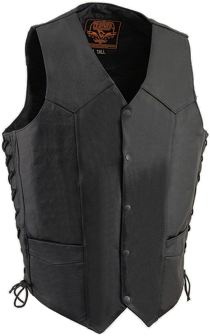 Milwaukee Leather Men's Tall Black Leather Classic Side Lace Biker Vest - 40-Tall - Image 1
