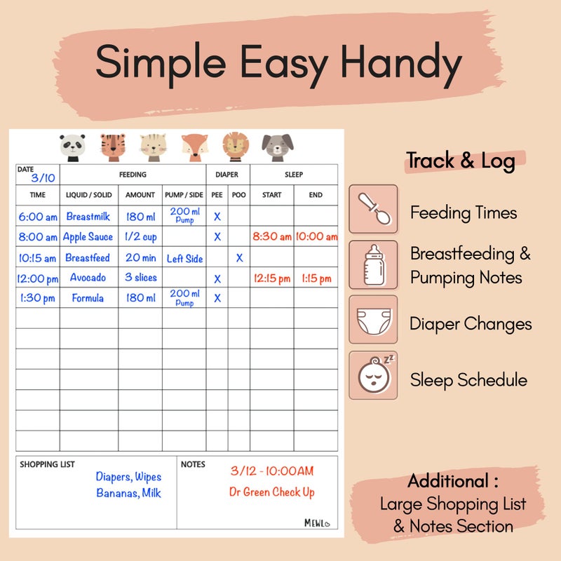 Mewl Baby Daily Log Whiteboard - Reusable Baby Tracker to Log Feeding, Diapers & Sleep - Newborn Baby Journal & Schedule Chart for New Parents, Nanny, Babysitter - Pregnancy & New Mom Gift - Image 4
