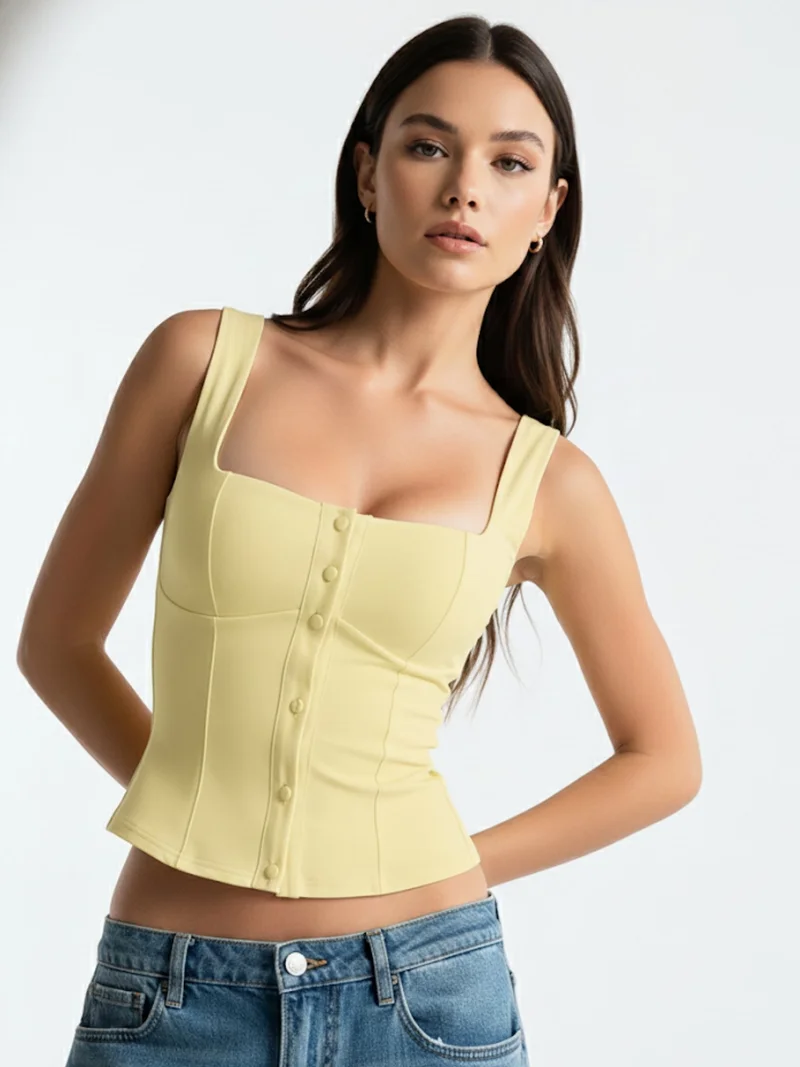 Yellow Shoulder Strap Front Buttoned Tank