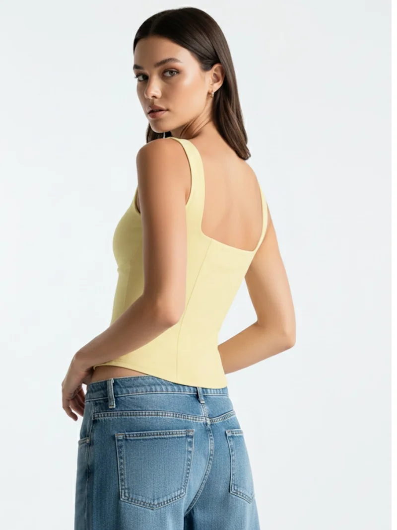 Outzidr  Yellow Shoulder Strap Front Buttoned Tank for Women | Best Price UAE