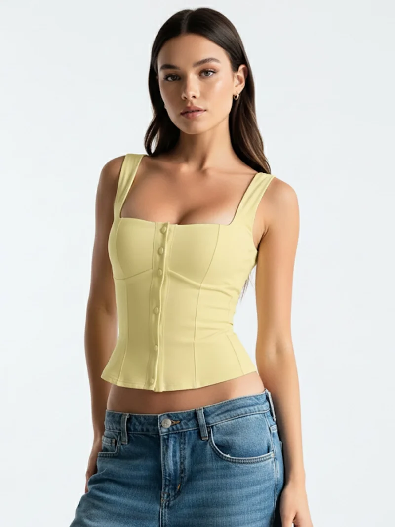 Outzidr  Yellow Shoulder Strap Front Buttoned Tank for Women | Best Price UAE