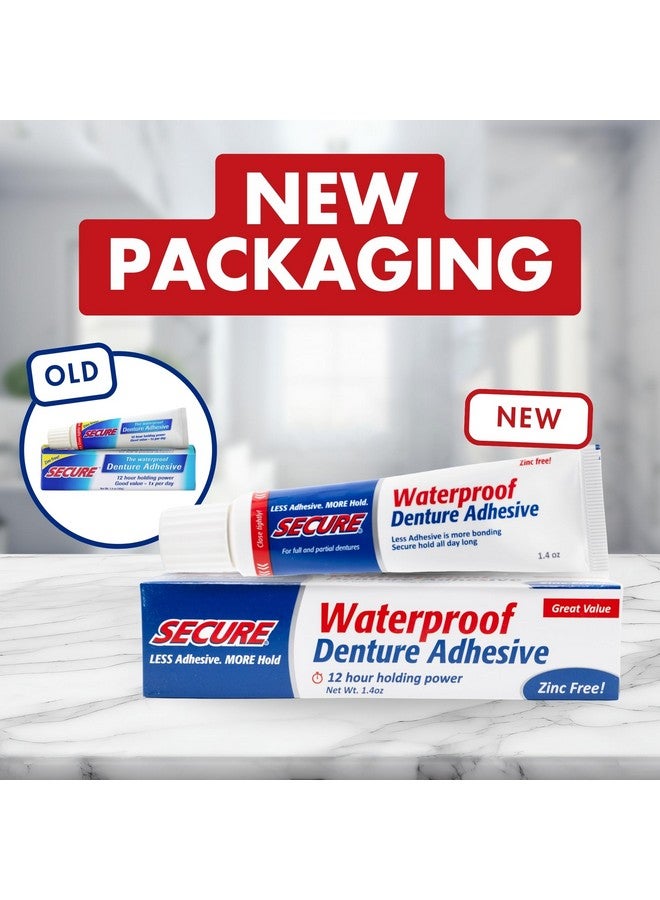 Secure Waterproof Denture Adhesive - Zinc Free - Extra Strong Hold For Upper, Lower or Partials - 1.4 oz - Image 3