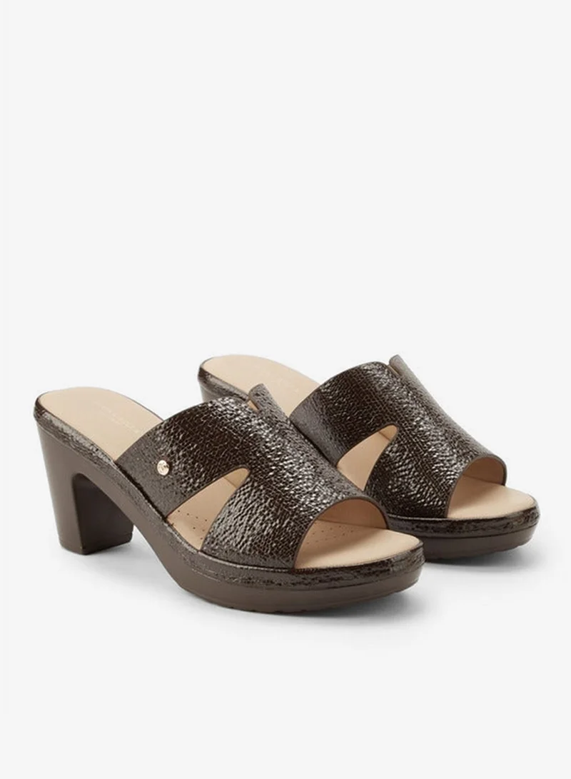 Flora Bella By Shoexpress Textured Slip-On Sandals with Block Heels