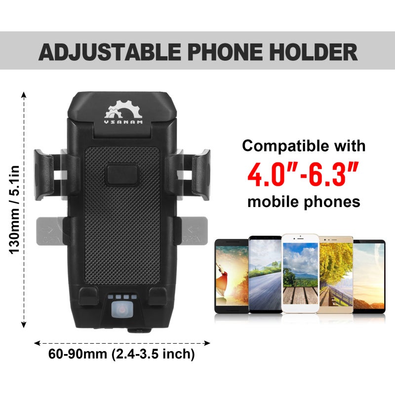 YSANAM Bike Light Set with Phone Holder 3000mAh Rechargeable Front Light - 3 Lighting Modes 130dB Horn 260° Wide Angle Taillight for Night Riding - Image 3