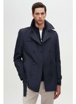 D'S DAMAT Ds Damat Regular Fit Navy Blue Epaulette Waist Belted Overcoat/Trenckot 1HF08ORT00013  - Image 1