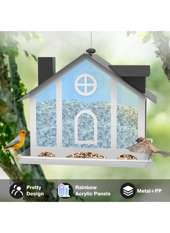 FlowaFoli Bird Feeders for Outdoors, Decorative Large Bird Feeders for Outdoors with Rainbow Acrylic Panels, Ideal Gift for BirdLovers to Attract Feathered Friends Year-Round - Image 2