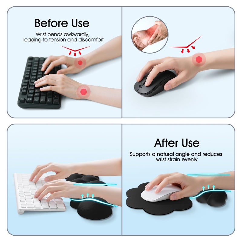 Retuhapy Cloud Wrist Rest Keyboard Cushion, 4-in-1 Ergonomic Cloud Keyboard Wrist Rest and Mouse Pad Set with Memory Foam Arm Support for Palm, Cute Desk Accessory for PC Gaming Setup, Black - Image 3