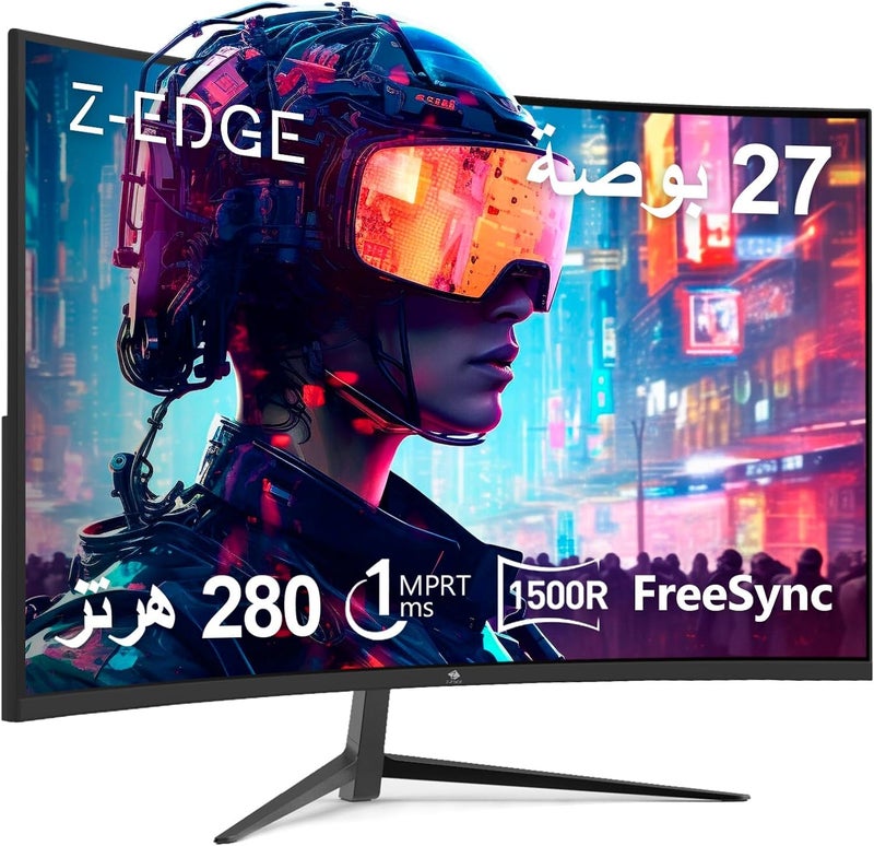 Z Z-Edge شاشة الألعاب المنحنية Z-Edge UG27P مقاس 27 بوصة بنسبة عرض إلى ارتفاع 16:9 ودقة 1920x1080 وتردد 280 هرتز ووقت استجابة 1 مللي ثانية وشاشة LED بدون إطار، مع دعم AMD Freesync Premium ومنفذ Display Port وHDMI - Image 1