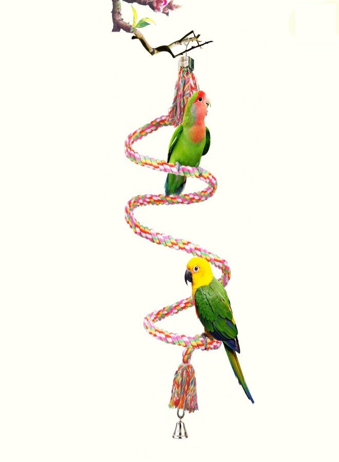 SunGrow Rope Perch for Parrots, 59” Long, Bungee Bird Toy, Brightly Colored Handmade Chew Toy, Spiral Design with Jingling Bell - Image 1