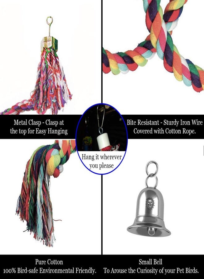 SunGrow Rope Perch for Parrots, 59” Long, Bungee Bird Toy, Brightly Colored Handmade Chew Toy, Spiral Design with Jingling Bell - Image 5