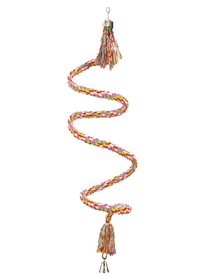 SunGrow Rope Perch for Parrots, 59” Long, Bungee Bird Toy, Brightly Colored Handmade Chew Toy, Spiral Design with Jingling Bell - Image 3