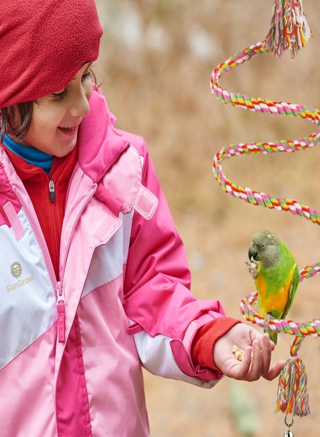 SunGrow Rope Perch for Parrots, 59” Long, Bungee Bird Toy, Brightly Colored Handmade Chew Toy, Spiral Design with Jingling Bell - Image 4