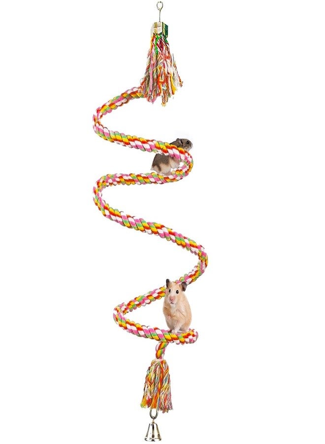 SunGrow Rope Perch for Parrots, 59” Long, Bungee Bird Toy, Brightly Colored Handmade Chew Toy, Spiral Design with Jingling Bell - Image 2