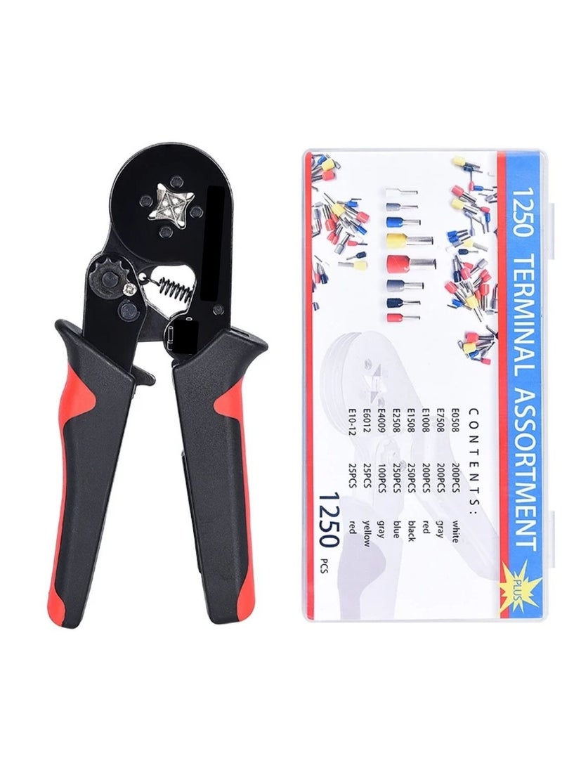 Self-adjusting Wire End Crimping Tool Kit with Terminal Set Red/Black/Yellow/Grey, 1250PCS