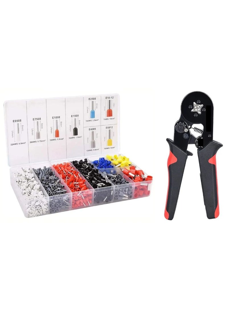 Self-adjusting Wire End Crimping Tool Kit with Terminal Set Red/Black/Yellow/Grey, 1250PCS