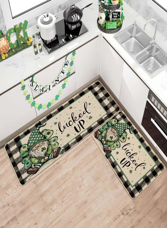 Baccessor St. Patrick's Day Gnome Doormat 17x36 Inch, St Patricks Shamrock Check Decorative Front Door Mat Indoor Outdoor Non Slip Rubber Backing Fall Seasonal Entryway Kitchen Floor Decoration - Image 2