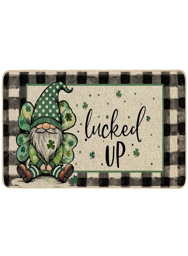 Baccessor St. Patrick's Day Gnome Doormat 17x36 Inch, St Patricks Shamrock Check Decorative Front Door Mat Indoor Outdoor Non Slip Rubber Backing Fall Seasonal Entryway Kitchen Floor Decoration - Image 1