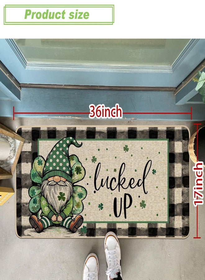 Baccessor St. Patrick's Day Gnome Doormat 17x36 Inch, St Patricks Shamrock Check Decorative Front Door Mat Indoor Outdoor Non Slip Rubber Backing Fall Seasonal Entryway Kitchen Floor Decoration - Image 4