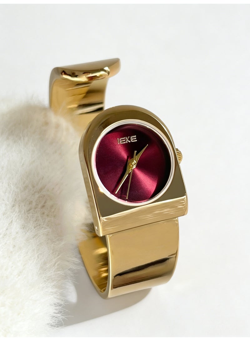 اياكي IEKE Best-Selling Gold Bangle Watch - Elegant Burgundy Dial Women's Quartz Wristwatch (Trending Hot Item) - Image 2
