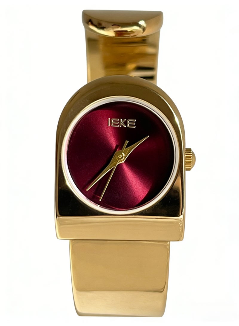 اياكي IEKE Best-Selling Gold Bangle Watch - Elegant Burgundy Dial Women's Quartz Wristwatch (Trending Hot Item) - Image 1