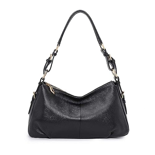 Kattee Soft Leather Hobo Handbags for Women Genuine Top Handle Vintage Shoulder Purses Medium (Black) - Image 1