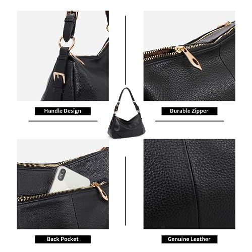 Kattee Soft Leather Hobo Handbags for Women Genuine Top Handle Vintage Shoulder Purses Medium (Black) - Image 5